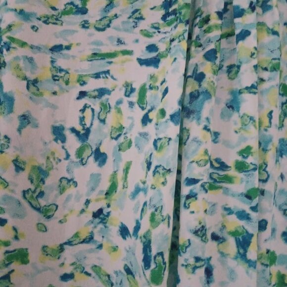 NWT NYDJ Pintuck Blouse L Skyrock Blu Green Watercolor Print Lg Sleeve Nordstrom - Picture 6 of 8